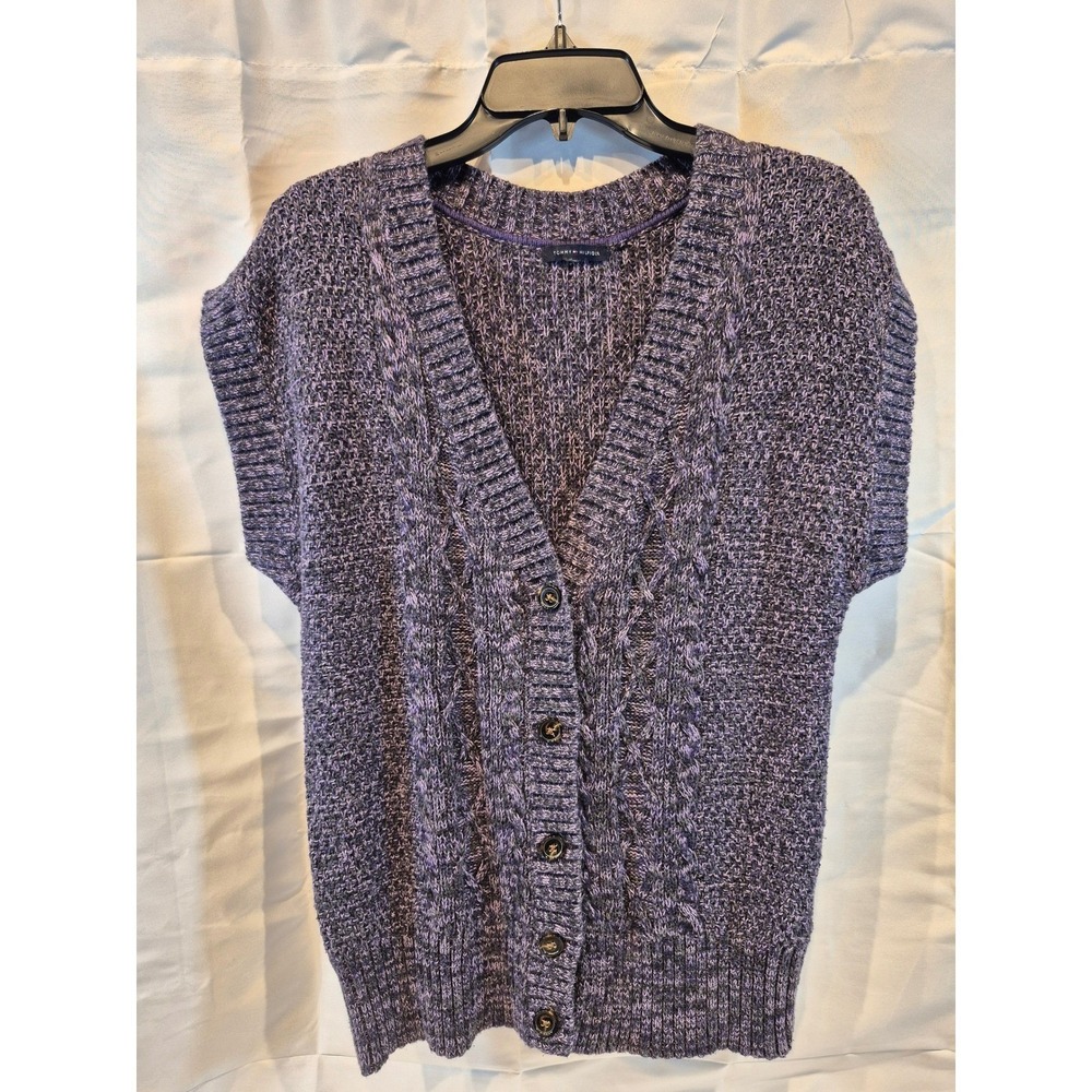 Tommy Hilfiger Women's Purple‎ Cable Knit V Neck Short Sleeve Sweater Vest M